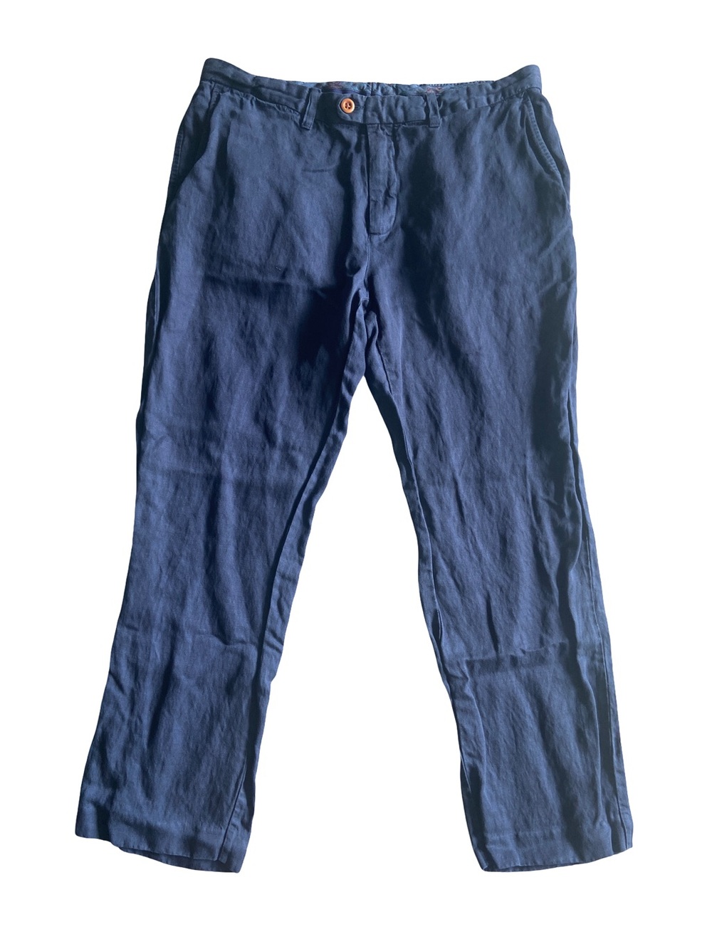 Tommy Bahama Navy Linen Lyocell Straight Leg Pants Men's 36x30 Blue Flat Front